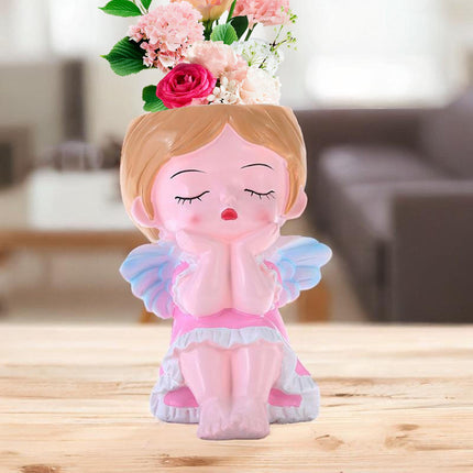 Girl Plant Pot Decoration Tabletop Office DIY Patio Accessories Plant Holder Pink
