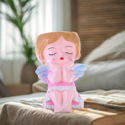 Girl Plant Pot Decoration Tabletop Office DIY Patio Accessories Plant Holder Pink