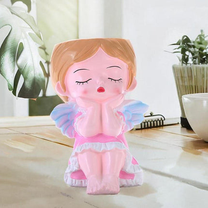 Girl Plant Pot Decoration Tabletop Office DIY Patio Accessories Plant Holder Pink