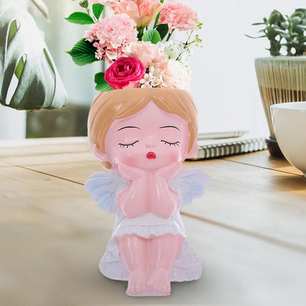 Girl Plant Pot Decoration Tabletop Office DIY Patio Accessories Plant Holder White