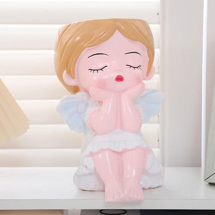 Girl Plant Pot Decoration Tabletop Office DIY Patio Accessories Plant Holder White