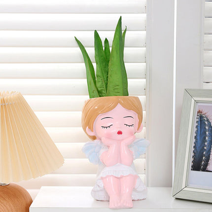 Girl Plant Pot Decoration Tabletop Office DIY Patio Accessories Plant Holder White