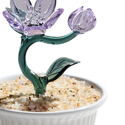 Potted Plant Glass Statue Figurine Decorative Gift Artificial Flowers in Pot Violet