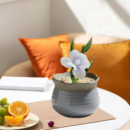 Potted Plant Glass Statue Figurine Decorative Gift Artificial Flowers in Pot Violet White