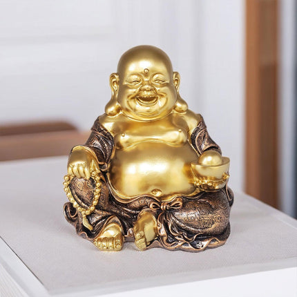 Maitreya Buddha Sculpture Gold Figurines for Fireplace Dining Room Bookshelf