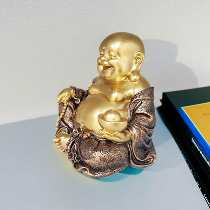 Maitreya Buddha Sculpture Gold Figurines for Fireplace Dining Room Bookshelf