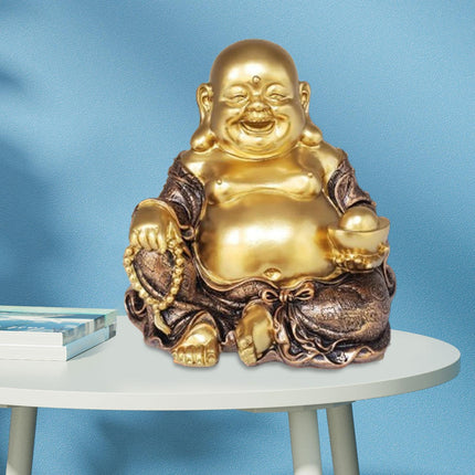 Maitreya Buddha Sculpture Gold Figurines for Fireplace Dining Room Bookshelf