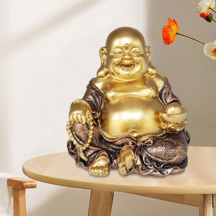 Maitreya Buddha Sculpture Gold Figurines for Fireplace Dining Room Bookshelf