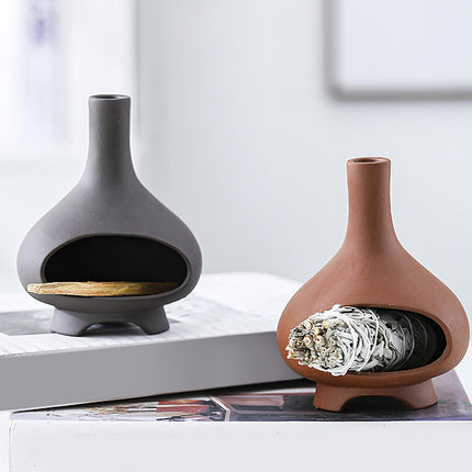 Ceramic Palo Santo Holder Ornament Incense Holder for Desk Office Meditation Black Clay