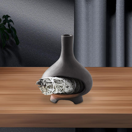 Ceramic Palo Santo Holder Ornament Incense Holder for Desk Office Meditation Black Clay