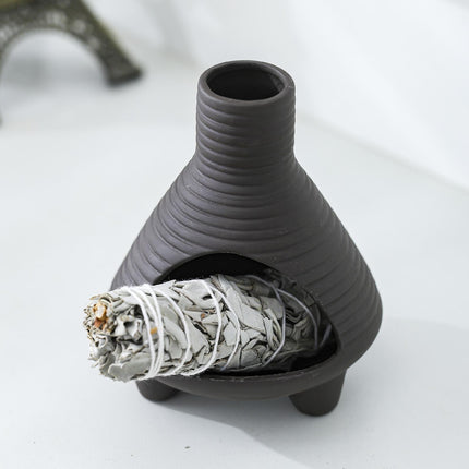 Palo Santo Holder Ceramic Censer Furnishings Dining Room Incense Sage Burner Black