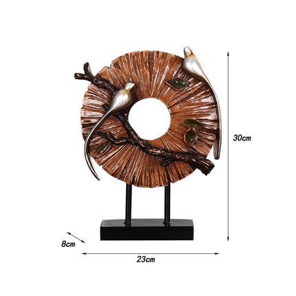 Blessing Birds Sculpture Artwork Desktop Ornament for Entryway Table Cabinet brown