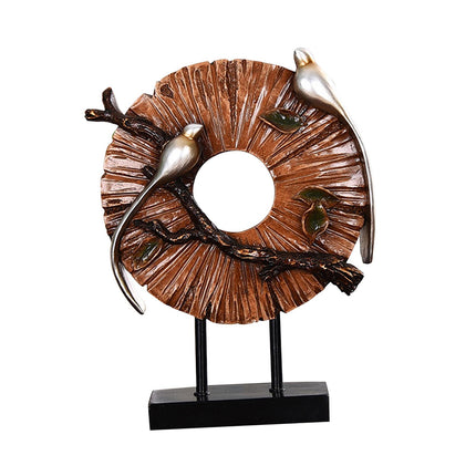 Blessing Birds Sculpture Artwork Desktop Ornament for Entryway Table Cabinet brown