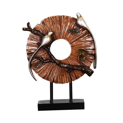 Blessing Birds Sculpture Artwork Desktop Ornament for Entryway Table Cabinet brown