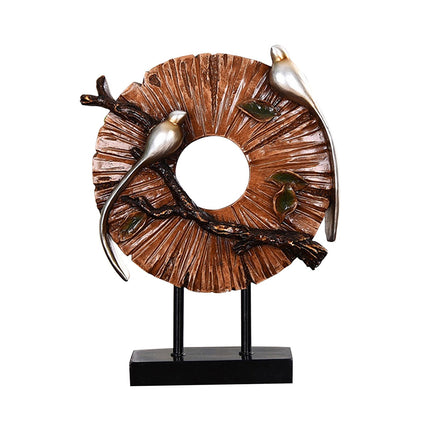 Blessing Birds Sculpture Artwork Desktop Ornament for Entryway Table Cabinet brown