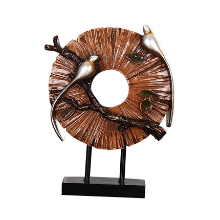 Blessing Birds Sculpture Artwork Desktop Ornament for Entryway Table Cabinet brown