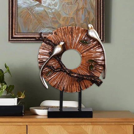 Blessing Birds Sculpture Artwork Desktop Ornament for Entryway Table Cabinet brown