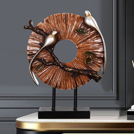 Blessing Birds Sculpture Artwork Desktop Ornament for Entryway Table Cabinet brown