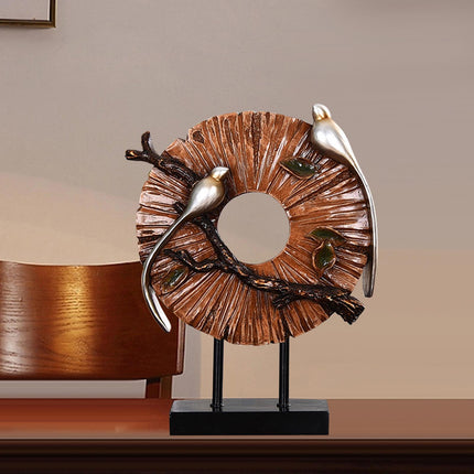 Blessing Birds Sculpture Artwork Desktop Ornament for Entryway Table Cabinet brown