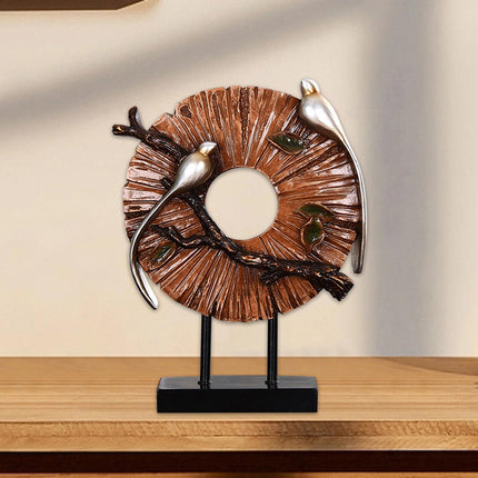 Blessing Birds Sculpture Artwork Desktop Ornament for Entryway Table Cabinet brown