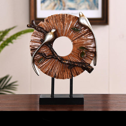 Blessing Birds Sculpture Artwork Desktop Ornament for Entryway Table Cabinet brown