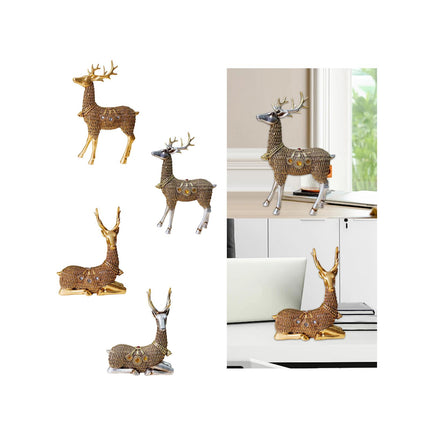 Resin Deer Statues Creative Reindeer Figurines for Table Bookcase Decoration gold standing
