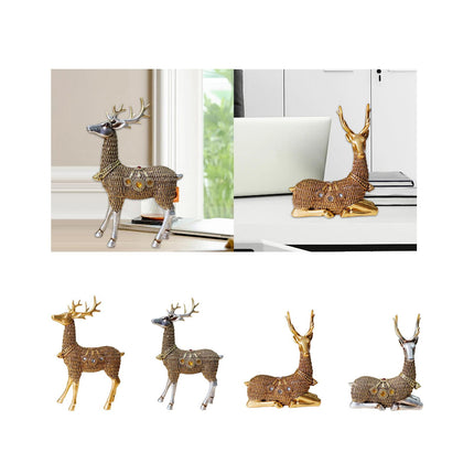 Resin Deer Statues Creative Reindeer Figurines for Table Bookcase Decoration gold standing