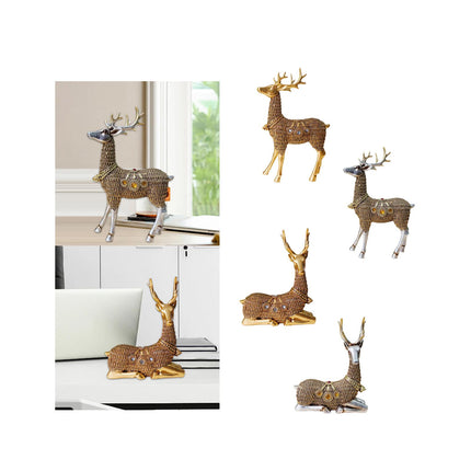 Resin Deer Statues Creative Reindeer Figurines for Table Bookcase Decoration gold standing