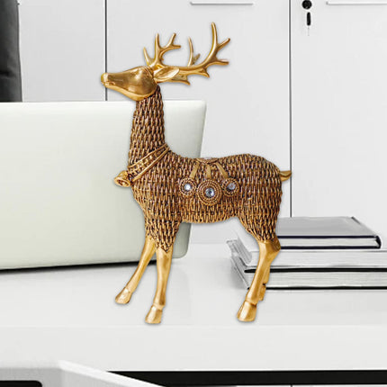 Resin Deer Statues Creative Reindeer Figurines for Table Bookcase Decoration gold standing