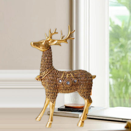 Resin Deer Statues Creative Reindeer Figurines for Table Bookcase Decoration gold standing