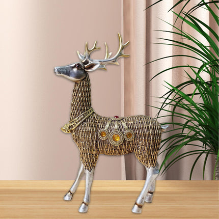 Resin Deer Statues Creative Reindeer Figurines for Table Bookcase Decoration silver standing