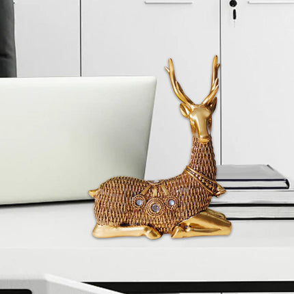 Resin Deer Statues Creative Reindeer Figurines for Table Bookcase Decoration gold sit