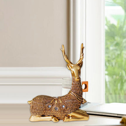 Resin Deer Statues Creative Reindeer Figurines for Table Bookcase Decoration gold sit