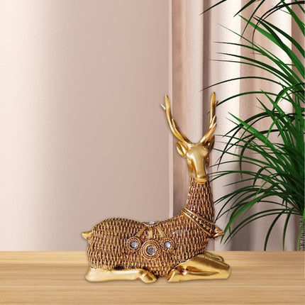 Resin Deer Statues Creative Reindeer Figurines for Table Bookcase Decoration gold sit