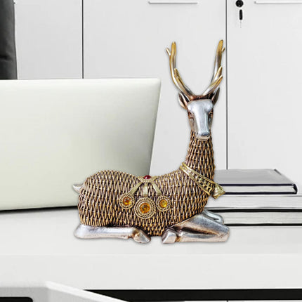 Resin Deer Statues Creative Reindeer Figurines for Table Bookcase Decoration silver sit