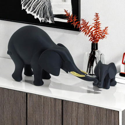 Mother and Kid Elephant Figurine Sculpture for Household Kitchen Dining Cute Style D
