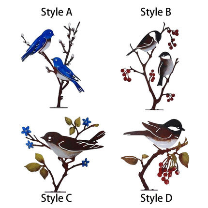 Metal Birds on Branch Birds Desktop Ornament for Indoor Tabletop Dining Room Style A