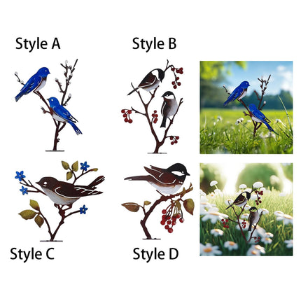 Metal Birds on Branch Birds Desktop Ornament for Indoor Tabletop Dining Room Style A