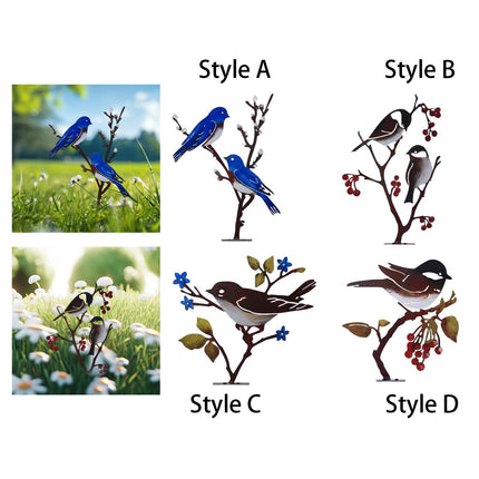 Metal Birds on Branch Birds Desktop Ornament for Indoor Tabletop Dining Room Style A