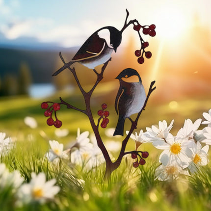 Metal Birds on Branch Birds Desktop Ornament for Indoor Tabletop Dining Room Style B