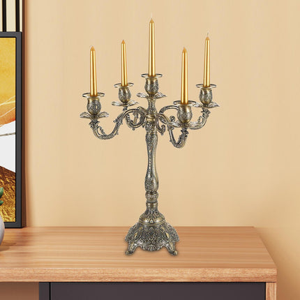 Metal Candlestick Gifts Pillar Candle Holder for Fireplace Banquet Christmas 5 Heads