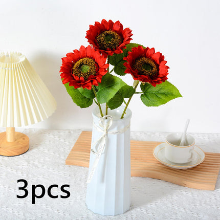 3Pcs Fake Sunflowers Bouquet for Baby Shower Spring Decor Wedding Decoration Red