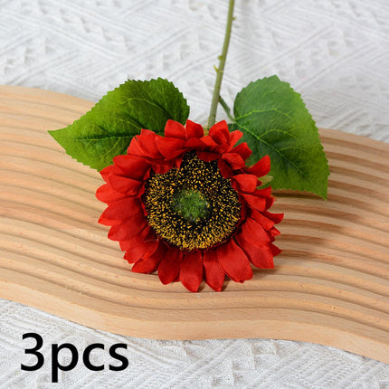 3Pcs Fake Sunflowers Bouquet for Baby Shower Spring Decor Wedding Decoration Red