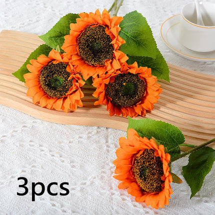 3Pcs Fake Sunflowers Bouquet for Baby Shower Spring Decor Wedding Decoration Orange