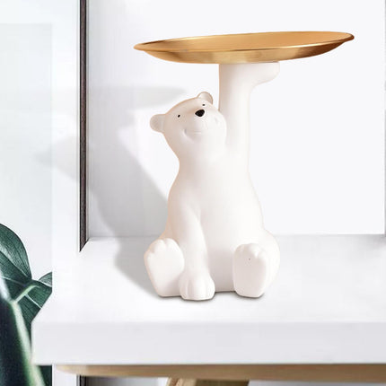 Polar Bear Statue Storage Box Jewelry Trinket Tray Desk Dish Animal Figurine