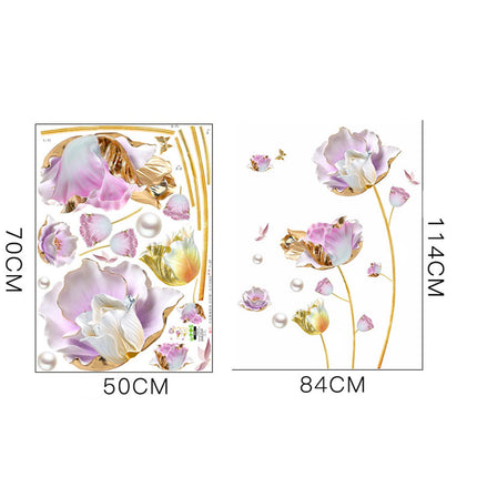 2 Pieces Flowers Wall Stickers Murals 3D Arts Decal for Living Room Home Wall