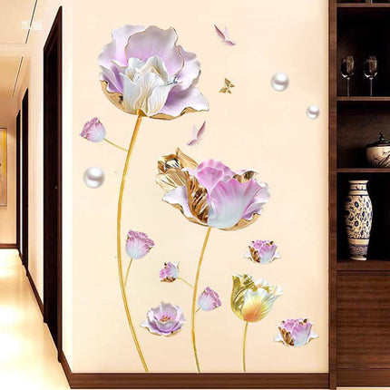 2 Pieces Flowers Wall Stickers Murals 3D Arts Decal for Living Room Home Wall