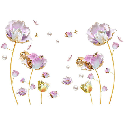 2 Pieces Flowers Wall Stickers Murals 3D Arts Decal for Living Room Home Wall