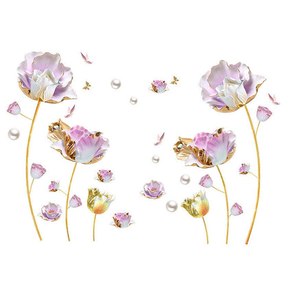 2 Pieces Flowers Wall Stickers Murals 3D Arts Decal for Living Room Home Wall
