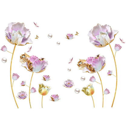 2 Pieces Flowers Wall Stickers Murals 3D Arts Decal for Living Room Home Wall